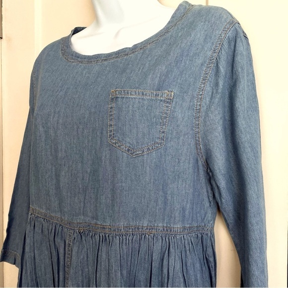 Esley Chambray Babydoll Mini Cotton Dress Medium Summer Fall Breathable Casual - Picture 4 of 13